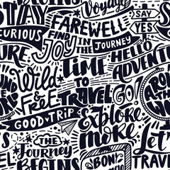 Wonderful adventure pattern. Hand drawn lettering and illustration.