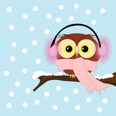 Winter composition with owl vector illustration.