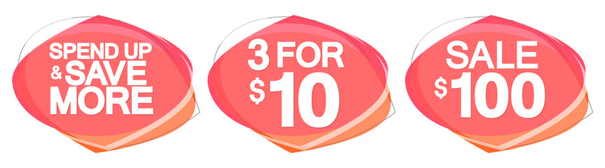 Set Sale bubble banners design template, discount tags, spend up and save more, app icons, vector illustration