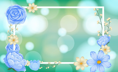 Frame template design with blue and white flowers
