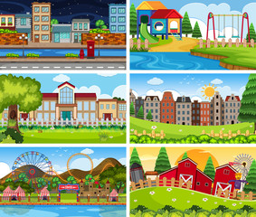 A set of outdoor scene including playground