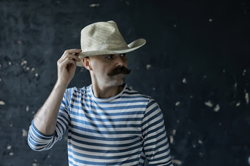 vintage style, portrait of a man with a large mustache, unusual gentleman