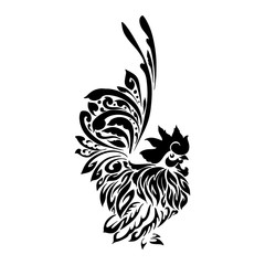 Chicken tribal tattoo oriental style vector with white background  