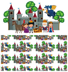 Seamless background design with king and queen at castle