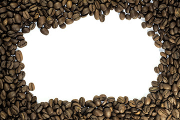 frame of coffee beans on white background