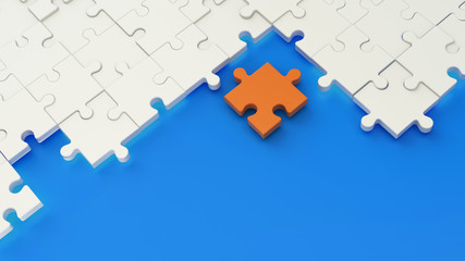 Incomplete puzzles on blue background. Business concept. 3d rendering