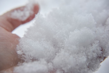 Melting snowflakes on humans hand