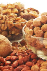 Different nuts in glass cups	