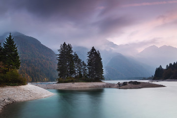 Autumn landscape of Lago del Predil, Italian Alps