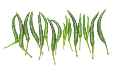 Fresh green chili peppers. Isolated on a white background.