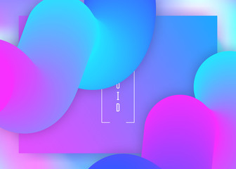 Liquid fluid. Circle ui, mobile template. Vivid gradient mesh. Holographic 3d backdrop with modern trendy blend. Liquid fluid with dynamic elements and shapes. Landing page.