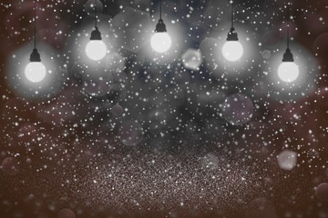 Fototapeta na wymiar beautiful shining glitter lights defocused light bulbs bokeh abstract background with sparks fly, festal mockup texture with blank space for your content