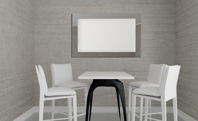Meeting room in shades of gray. Open space. Great office. Blank paintings.  Mockup. 3D rendering