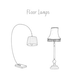 Floor Lamps cover page. Vector hand drawn artistic interior sketch