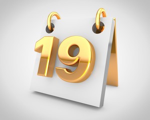 Desk calendar with gold design elements, day 19 of the month
