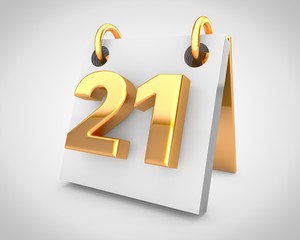 Desk calendar with gold design elements, day 21 of the month