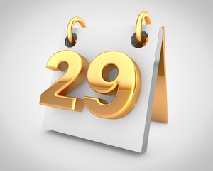 Desk calendar with gold design elements, day 29 of the month