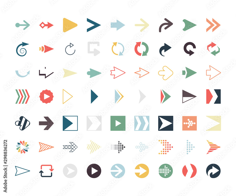 Poster colored arrows. computer web next forms direction arrows buttons signpost vector icons. illustration