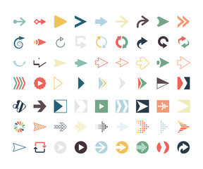 Colored arrows. Computer web next forms direction arrows buttons signpost vector icons. Illustration arrow next and signpost, directional right button, pointer icon