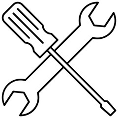 Double open end Wrenches and Slotted Screwdriver hand tool vector icon design