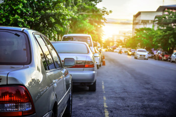 Fototapeta premium Car on road and motorcycle on road