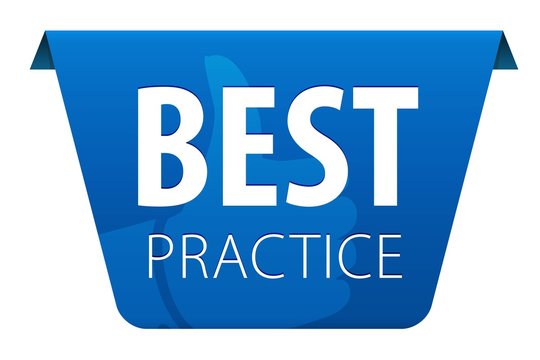 Best practice text with thumb up symbol tag ribbon banner icon isolated on white background