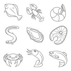 Seafood line icons