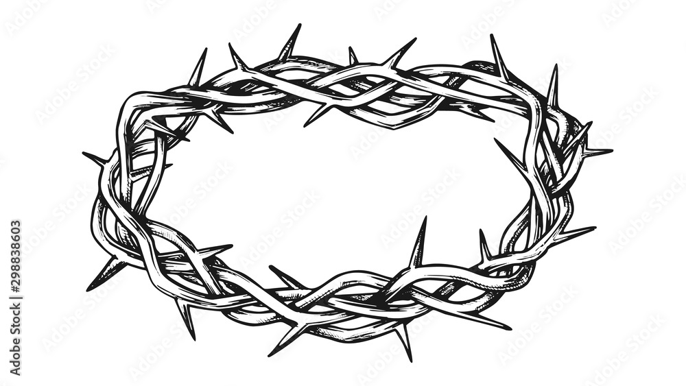 Wall mural crown of thorns jesus christ monochrome vector. passion of christ authentic crown. easter religious 