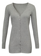 knitted cardigan for women. Warm pullover on female mannequin, white background. Ladies autumn outfit 