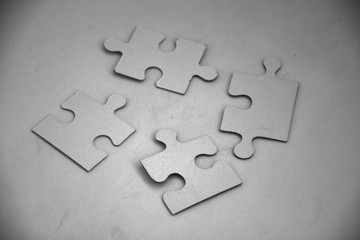 Obraz premium puzzle pieces white background. solutions, mission, successful, goals, cooperation, partnership and strategy concept