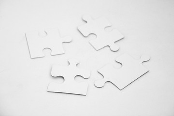 puzzle pieces white background. solutions, mission, successful, goals, cooperation, partnership and strategy concept