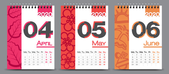 Vector calendar design with 2020 seasons concept