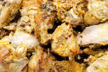 Buffet meals in the all-inclusive restaurant. Hotel food. Braised Chicken.
