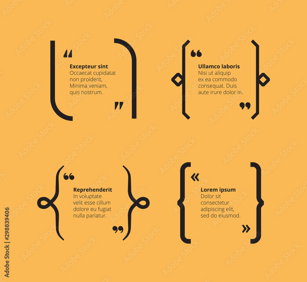Poster quotes on yellow. brackets abstract template with typography quotes and place for text vector graphi