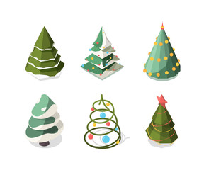 Christmas tree isometric. New year symbols plants decoration green xmas tree vector collection. Illustration christmas isometric holiday, winter celebration tree