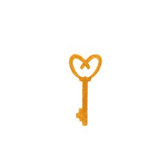 Golden key with an interesting design in the form of a heart on a white background. Watercolor illustration of a vintage key for your design. Isolated object.