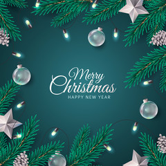 Merry Christmas and Happy New Year vector design for poster, card, advertising