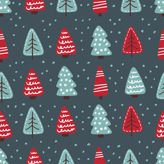 Cute Christmas trees seamless pattern. Vector illustration