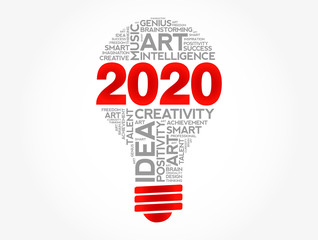 2020 Creative Ideas bulb word cloud collage, concept background