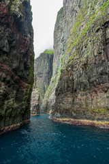 Vestmanna cliffs corridor view in Faroe Islands