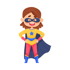 Little Girl In Superwoman Suit And Mask Vector Illustration Cartoon Character