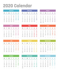 calendar for 2020 starts monday, vector calendar design 2020 year