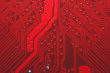 Spoiled motherboard close up. circuit board with dust and defects. micro elements of computer....