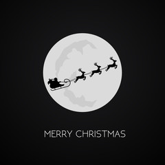 Merry Christmas greeting card with Santa's sleigh i front of the full moon.