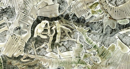 the fight, Abstract photography of Spanish fields from the air, Cubist composition of human labor...