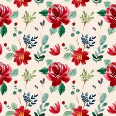 Tuinposter beautiful red floral watercolor seamless pattern © wulano