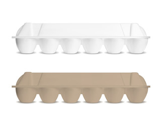 White and brown empty plastic container for six eggs