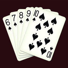 Straight Flush of Spades from Six to Ten - playing cards vector illustration