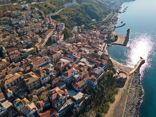 Aerial view of Pizzo Calabro, pier, castle, Calabria, tourism Italy. Panoramic view of the small...