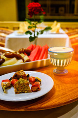 Fruits and oriental sweets on the table in a cafe in the middle East, Tunisia